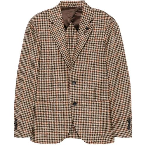 Beige/Brown/Black Houndstooth Wool Jacket - Größe 48 - Lardini - Modalova