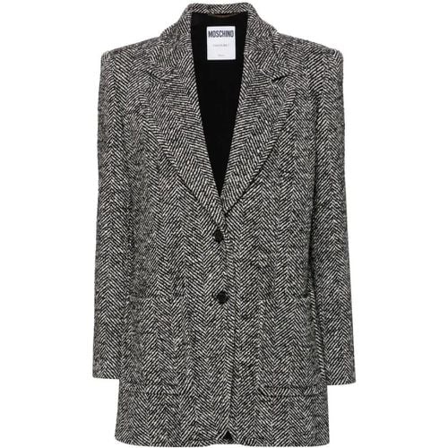 Black/White Herringbone Wool Jacket - Größe 38 - Moschino - Modalova