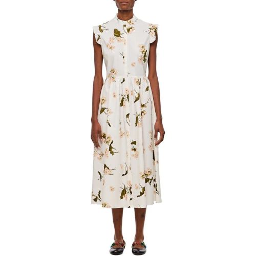 Flared White Midi Dress With Floral Print - Größe 8 - Erdem - Modalova
