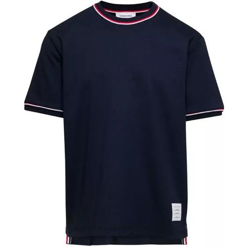 Crewneck T-Shirt With Striped Trim In Cotton - Größe 1 - Thom Browne - Modalova