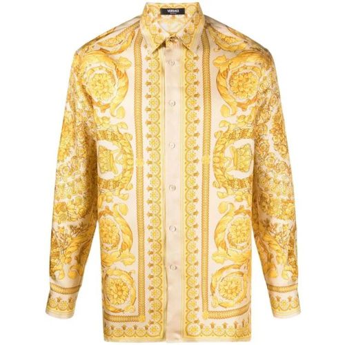 Barocco Silk L/S Beige/Yellow Shirt - Größe 48 - yellow - Versace - Modalova