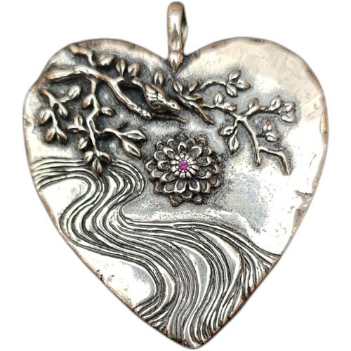 Halskette - Pendentif c?ur argent floral rubis Am loving Aware - Gr. unisize - in Mehrfarbig - für Damen - CATHERINE MICHIELS - Modalova