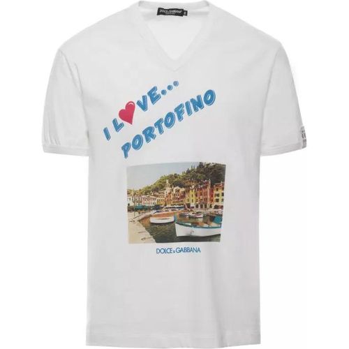 White T-Shirt With 'I Love Portofino' Print In Cot - Größe 46 - white - Dolce&Gabbana - Modalova