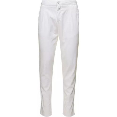 White Slim Trousers With Elasticated Waistband In - Größe 54 - white - Kiton - Modalova