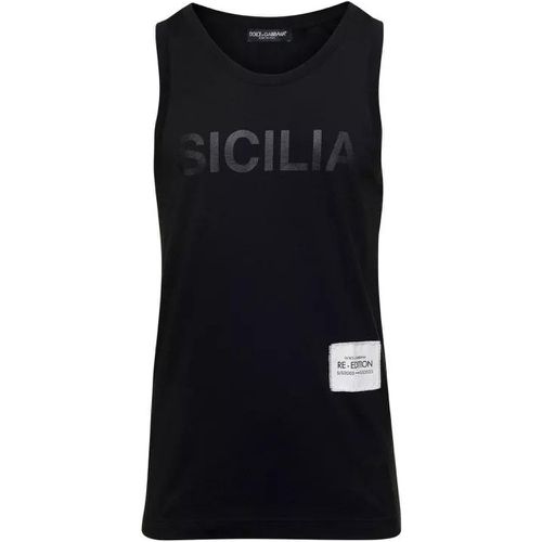 Black Vest With Logo Patch And Print In Cotton - Größe 50 - black - Dolce&Gabbana - Modalova