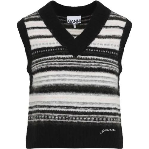 Black Alpaca Soft Wool Stripe Vest - Größe XS - schwarz - Ganni - Modalova