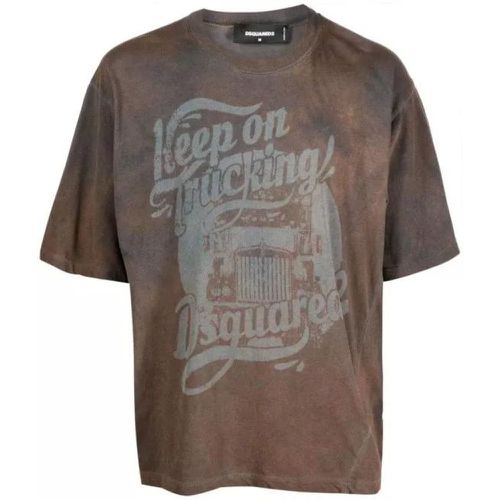 Graphic-Print Brown Cotton T-Shirt - Größe L - Dsquared2 - Modalova