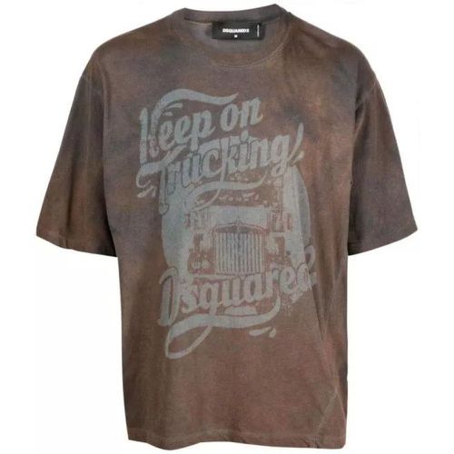 Graphic-Print Brown Cotton T-Shirt - Größe L - gray - Dsquared2 - Modalova