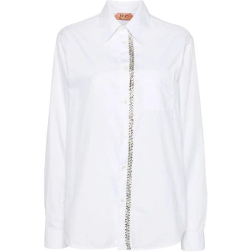 White Fabric Shirt With Rhinestone Embellishment - Größe L - N°21 - Modalova