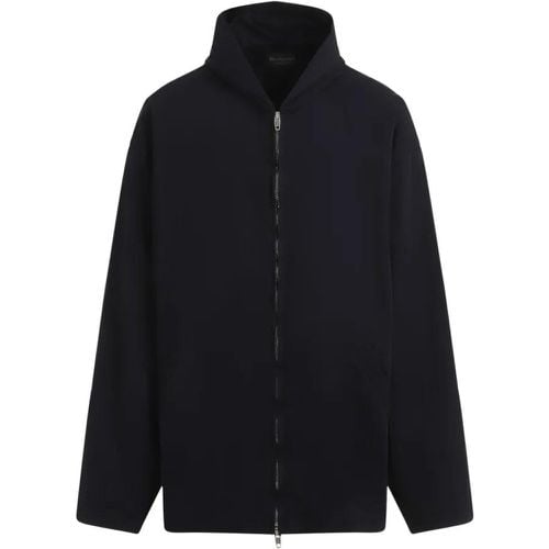 Ink Blue Cotton Hooded Zip Up Sweatshirt - Größe M - Balenciaga - Modalova