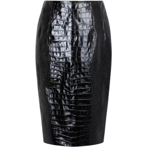 Crocodile Print Black Embossed Leather Skirt - Größe 38 - black - Versace - Modalova