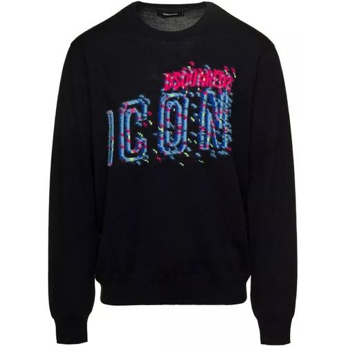 Black Crewneck Sweatshirt With ' Icon' Print In Co - Größe XXL - black - Dsquared2 - Modalova