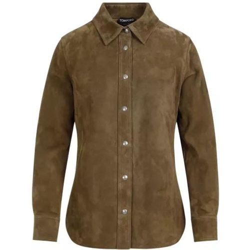 Soft Suede Brown Lamb Leather Shirt - Größe 40 - green - Tom Ford - Modalova