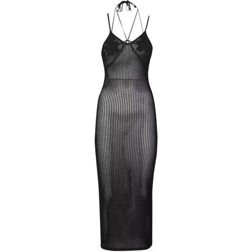 Black Midi-Dress With If Leaf Detail - Größe M - black - Andreadamo - Modalova