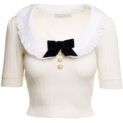White Knitted Jumper With Bow Detail In Cotton Ble - Größe 42 - white - Alessandra Rich - Modalova