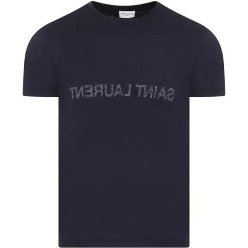 Blue Cotton Reverse Logo T-Shirt - Größe XL - blue - Saint Laurent - Modalova