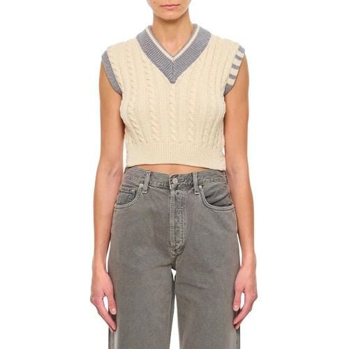 Classic Baby Cable Stitch Cropped V Neck Pullover - Größe 40 - Thom Browne - Modalova