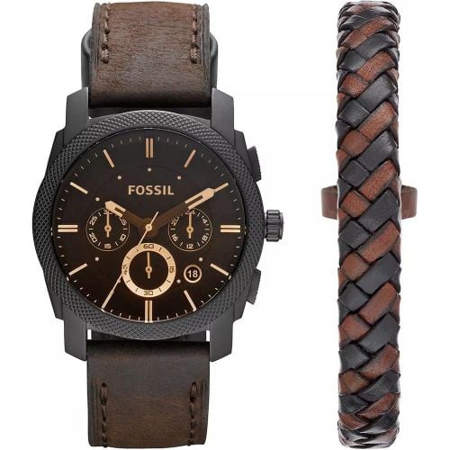 Uhren - Machine Chronograph Dark Leather Watch and B - Gr. unisize - in Braun - für Damen - Fossil - Modalova