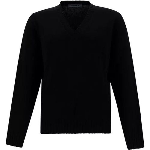 Black Sweater With V Neck And Ribbed Trims In Wool - Größe 50 - black - Gaudenzi - Modalova