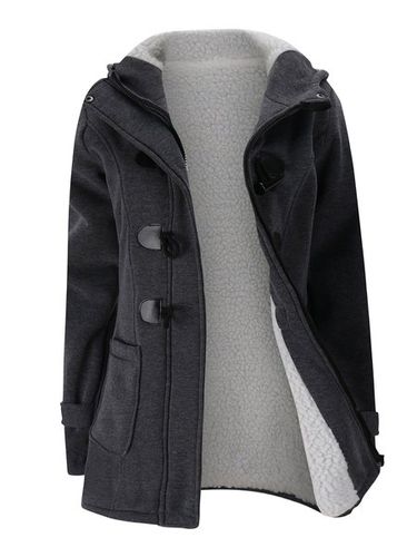 Women Horn Button Coton Fleece Hooded Duffle Coat - Modetalente - Modalova