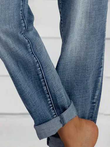Blue Denim Simple Solid Pockets Jeans - Modetalente - Modalova