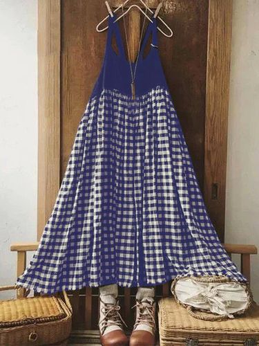 Sleeveless Vintage Plaid Casual Weaving Dress - Modetalente - Modalova