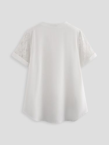 Plain Lace Buttoned Short Sleeve Top - Just Fashion Now - Modalova