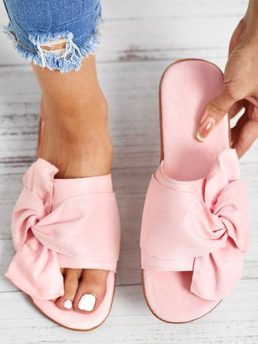 Pink Bow Decor Faux Suede Casual Slide Sandals - Just Fashion Now - Modalova