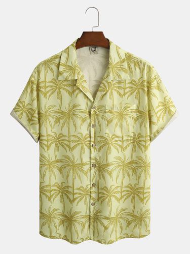 Coconut Tree Chest Pocket Short Sleeve Resort Shirt - Modetalente - Modalova