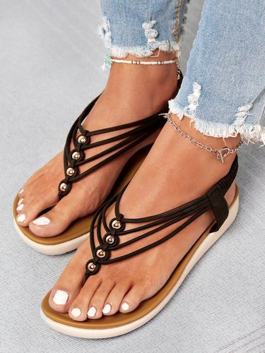 Beaded Thin Strap Bohemian Thong Sandals - Just Fashion Now - Modalova