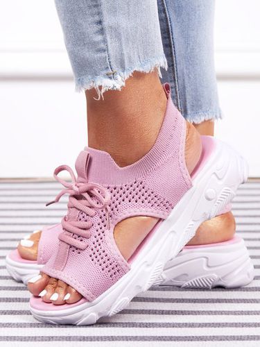 Breathable Hollow Out Lace Up Front Slip On Sports Sandals - Just Fashion Now - Modalova
