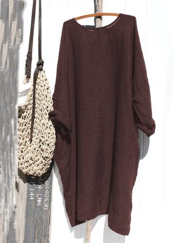 Casual Linen Solid Long Sleeve Knitting Dress - Modetalente - Modalova