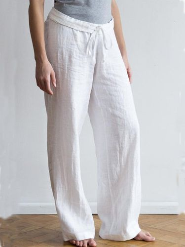 Casual Plain Linen Pants - Modetalente - Modalova