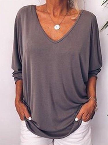 Solid V Neck Long Sleeve Buttoned T-shirt - Modetalente - Modalova