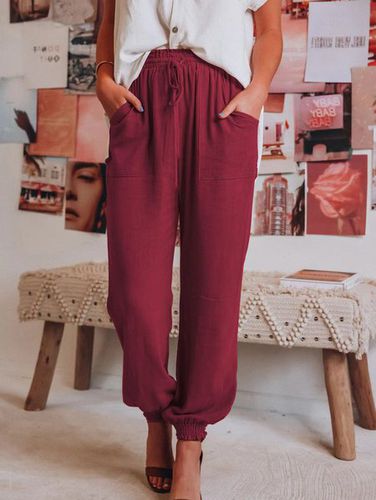 Loose Plain Casual Pants - Modetalente - Modalova