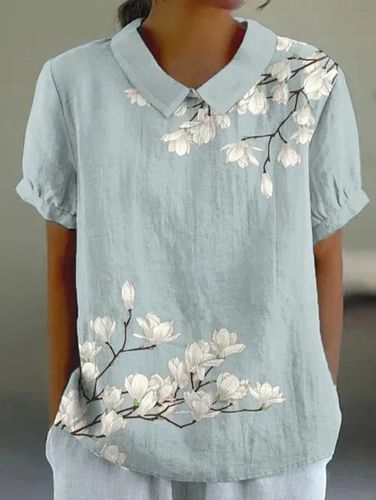 Casual Floral Shawl Collar Loose Shirt - Just Fashion Now - Modalova