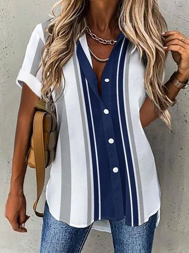 Casual Shirt Collar Loose Blouse - Just Fashion Now - Modalova