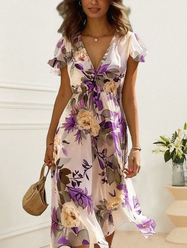 Ruffled Sleeves Elegant Floral Regular Fit Dress - Just Fashion Now - Modalova