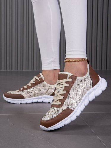 Breathable Mesh Fabric Sequins Casual Lace-Up Sneakers - Just Fashion Now - Modalova