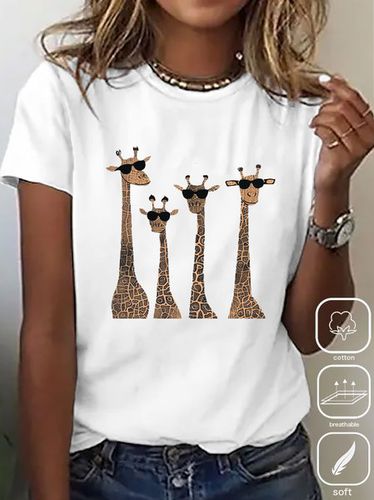 Deer Crew Neck Loose Casual T-Shirt - Just Fashion Now - Modalova