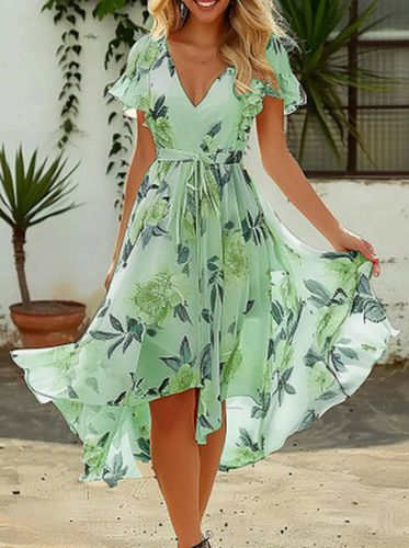 Floral Vacation Regular Fit Chiffon Dress With Belt - Just Fashion Now - Modalova