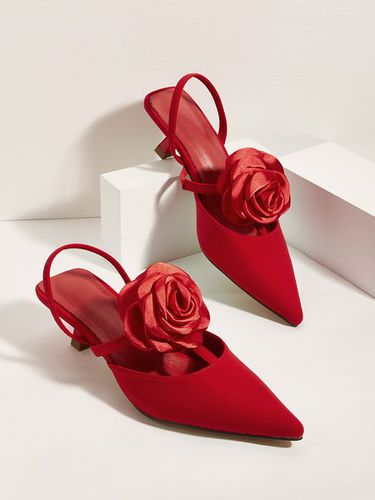 Elegant Rose Satin Kitten Heeled Slingback Pumps - Modetalente - Modalova