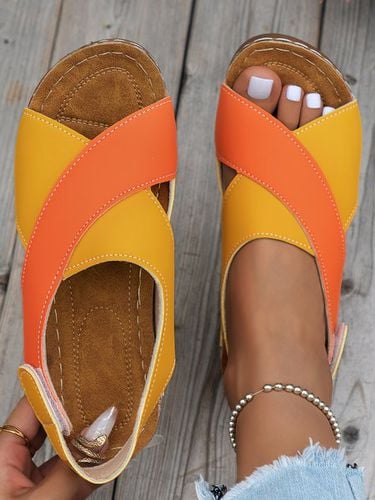 Casual Color Block Velcro Wedge Heel Sandals - Just Fashion Now - Modalova