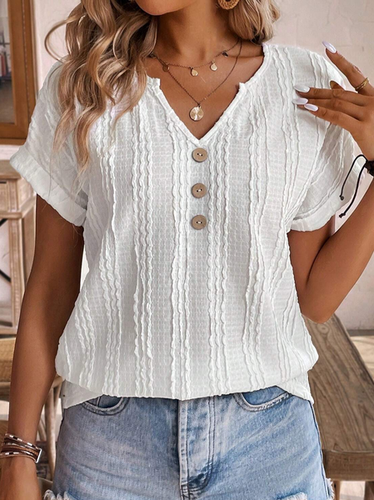 Women's Short Sleeve Shirt Summer White Plain Notched Daily Casual Top - Just Fashion Now - Modalova