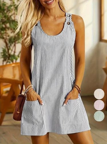 Casual Striped Crew Neck Pocket Stitching Dress - Modetalente - Modalova