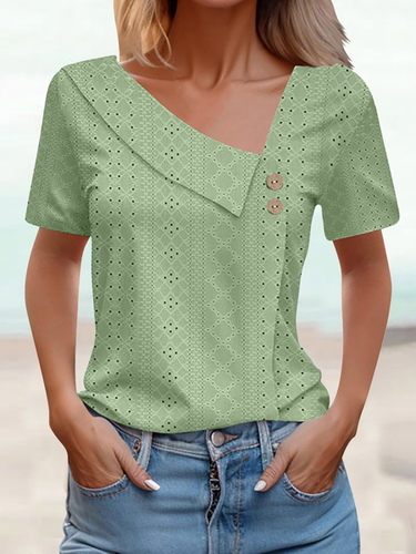 Lace Casual Asymmetrical Plain T-Shirt - Just Fashion Now - Modalova
