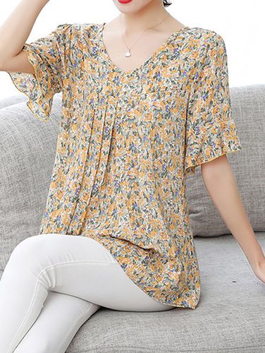 Women's Small Floral V Neck Daily Top - Just Fashion Now - Modalova