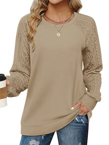 Women's Long Sleeve Shirt Spring/Fall Light Khaki Plain Crew Neck Raglan Sleeve Daily Going Out Casual Top - Just Fashion Now - Modalova