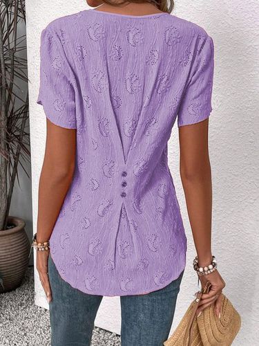 Women's Short Sleeve Blouse Summer Plain Buttoned Notched Neck Petal Sleeve Daily Going Out Simple Top - Just Fashion Now - Modalova
