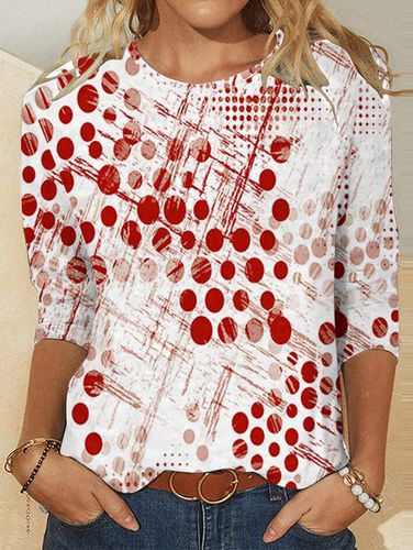 Women's Long Sleeve T-shirt Spring/Fall Red Geometric Crew Neck Daily Going Out Casual Top - Just Fashion Now - Modalova